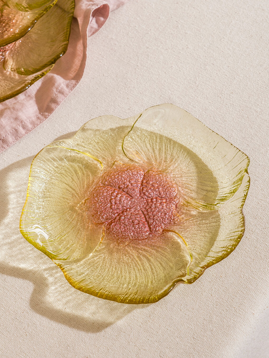 Karışık Çiçek Figürlü Cam Pasta Tabağı Seti 4'lü 19 cm-1