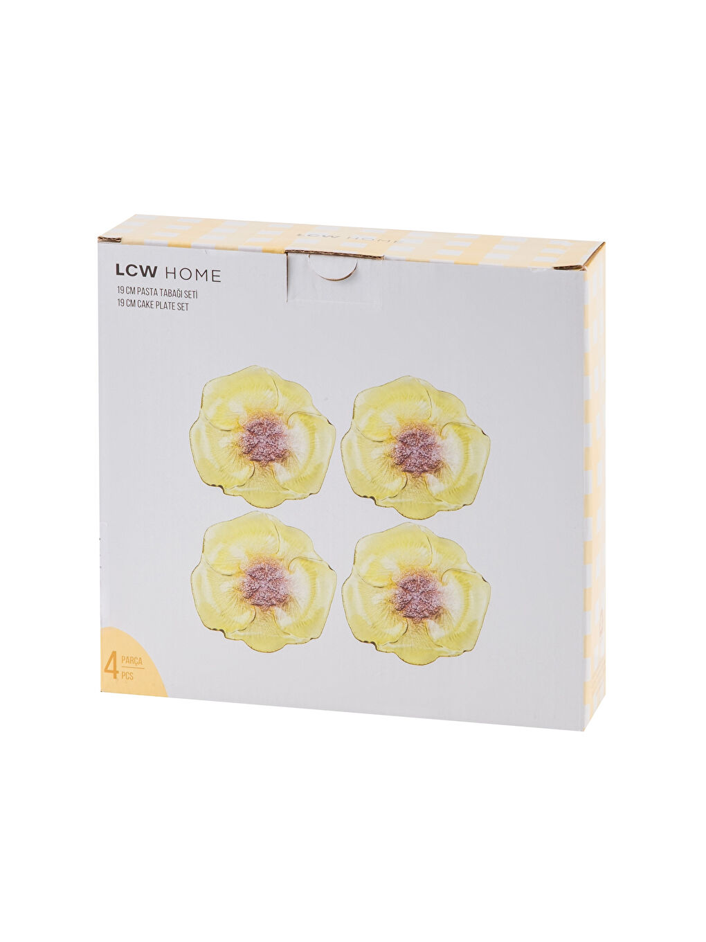 Karışık Çiçek Figürlü Cam Pasta Tabağı Seti 4'lü 19 cm-3