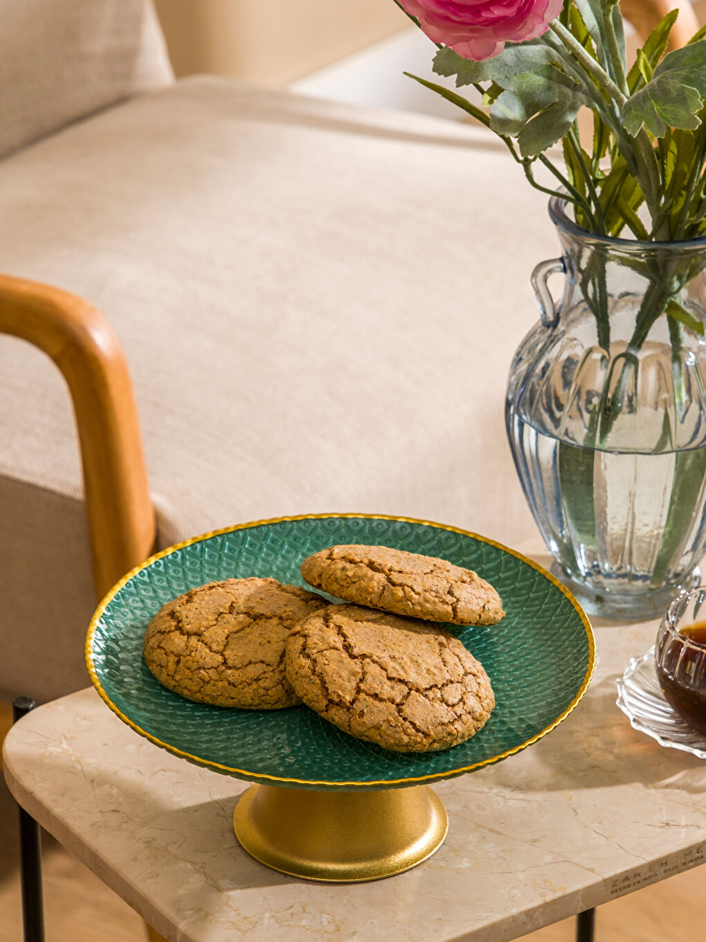 Yeşil Yuvarlak Ayaklı Sunumluk 21 cm-1