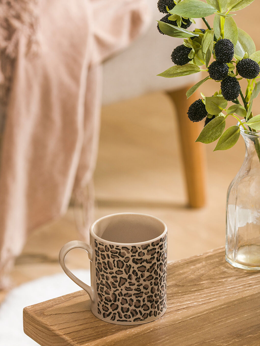 Kahverengi Leopar Desenli Porselen Kupa 290 ml-1