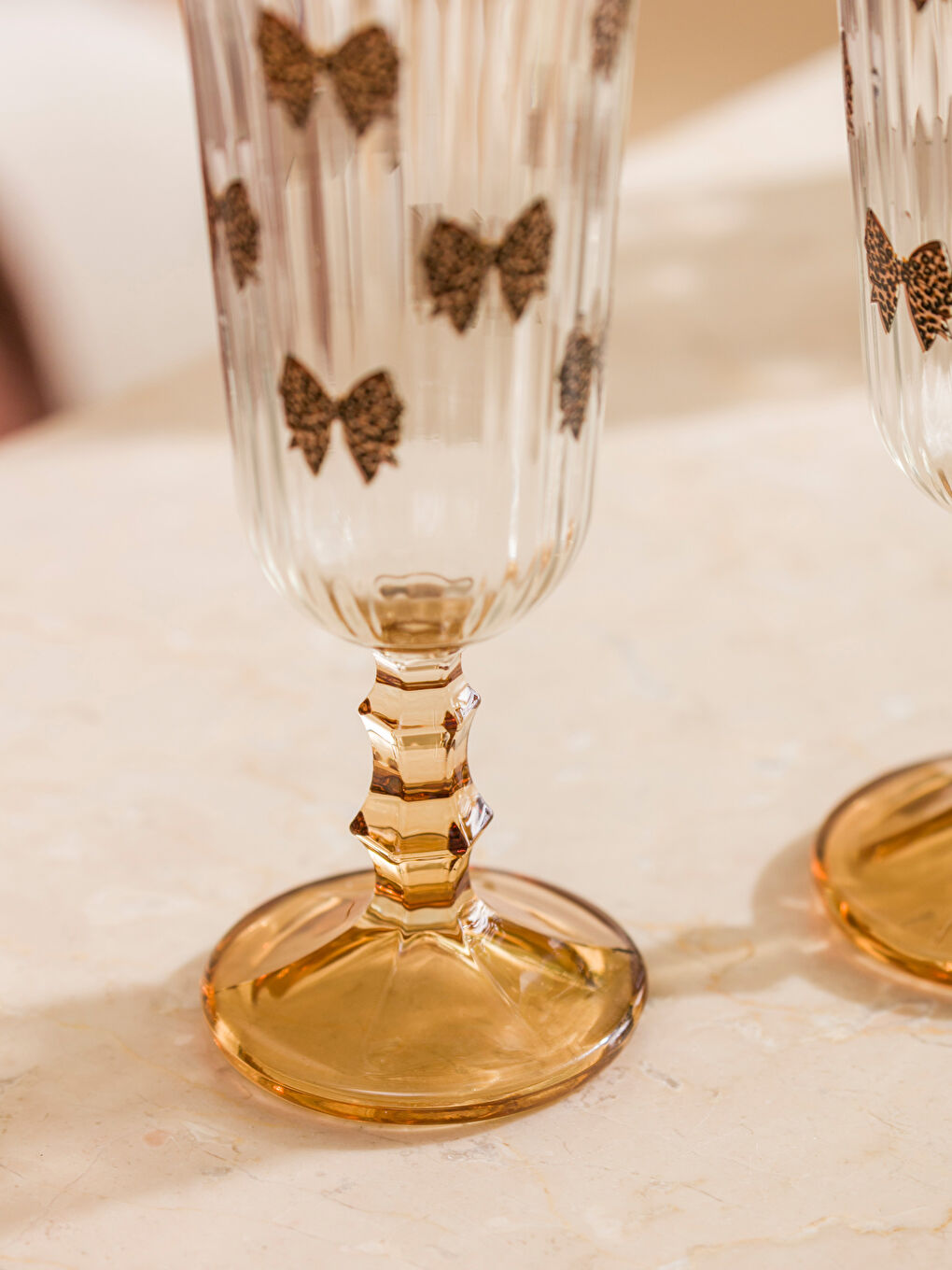 Karışık Fiyonk Baskılı Ayaklı Cam Bardak Seti 2'li 120 ml-2