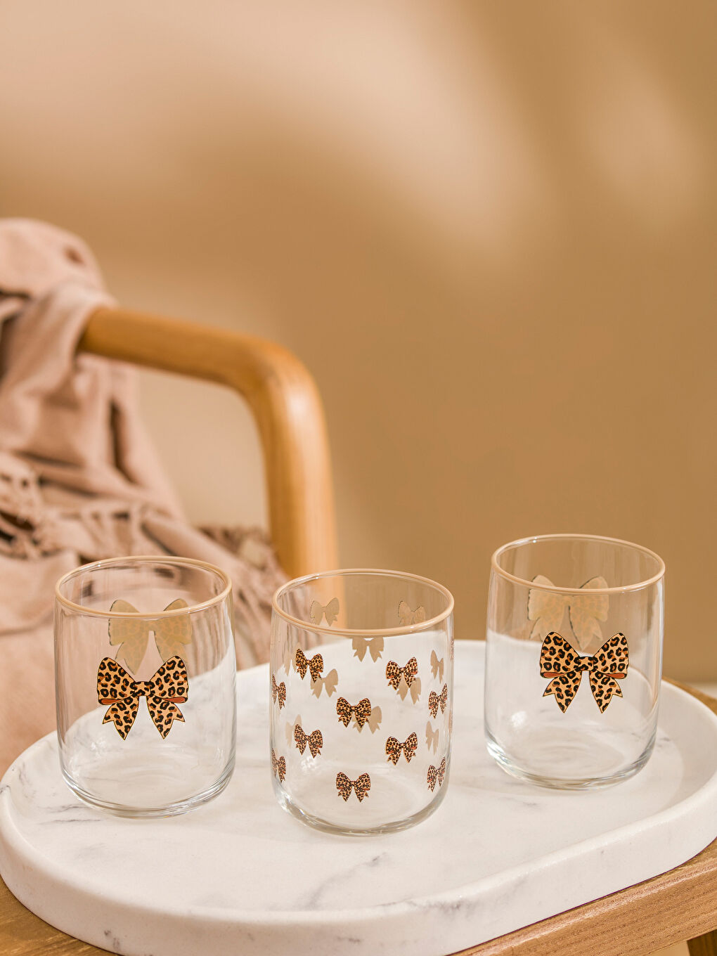 Karışık Fiyonk Baskılı Cam Bardak 3'lü 280 ml-1