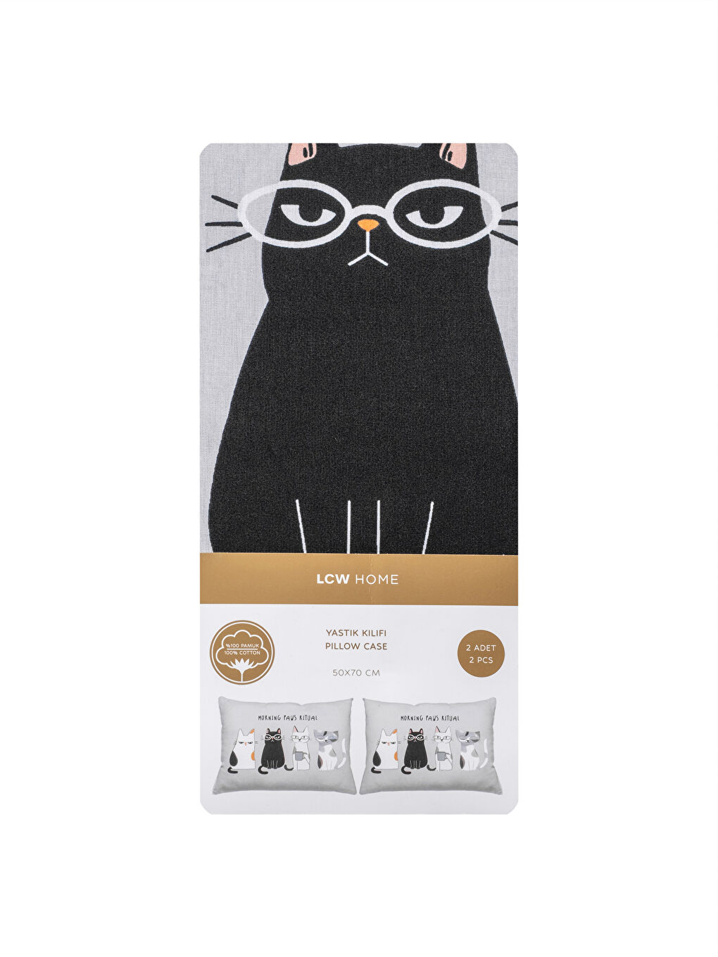 Karışık Kedi Baskılı Pamuklu Yastık Kılıfı 2'li 50x70 cm-3