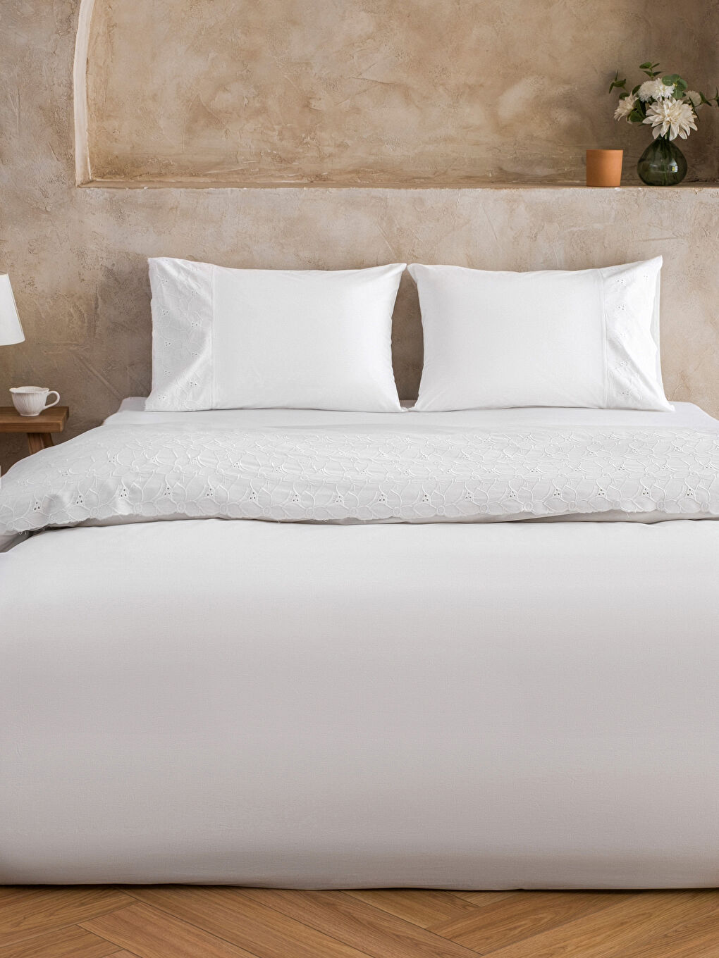 Ekru Çift Kişilik Pamuklu Nevresim Seti