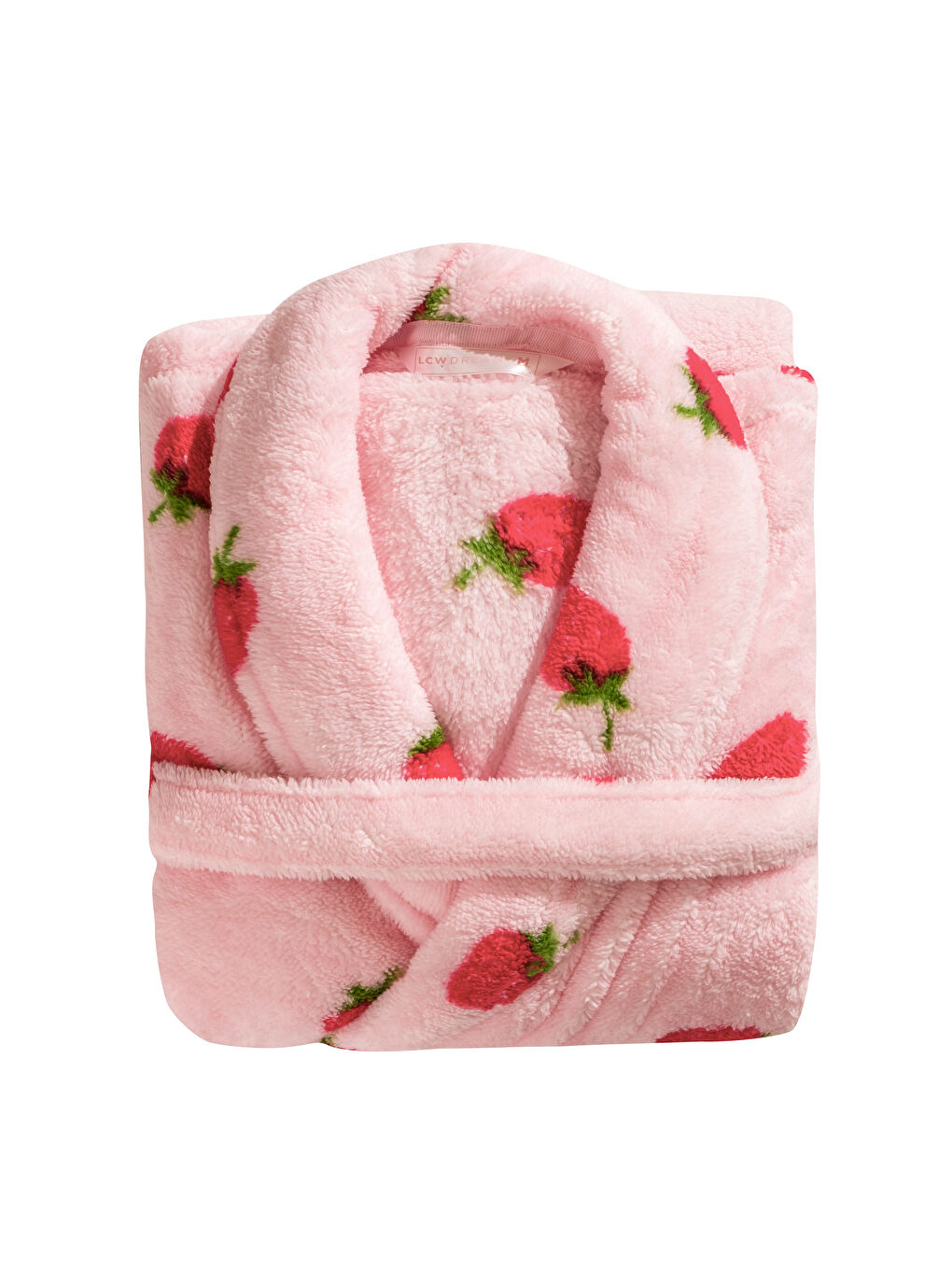 Pembe Çilek Desenli Pelüş Kadın Sabahlık-3