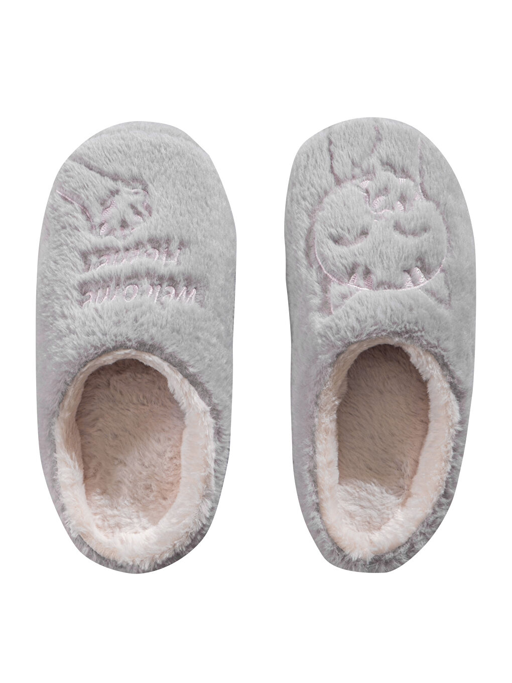 Gri Kadın Pelüş Ev Terliği-4