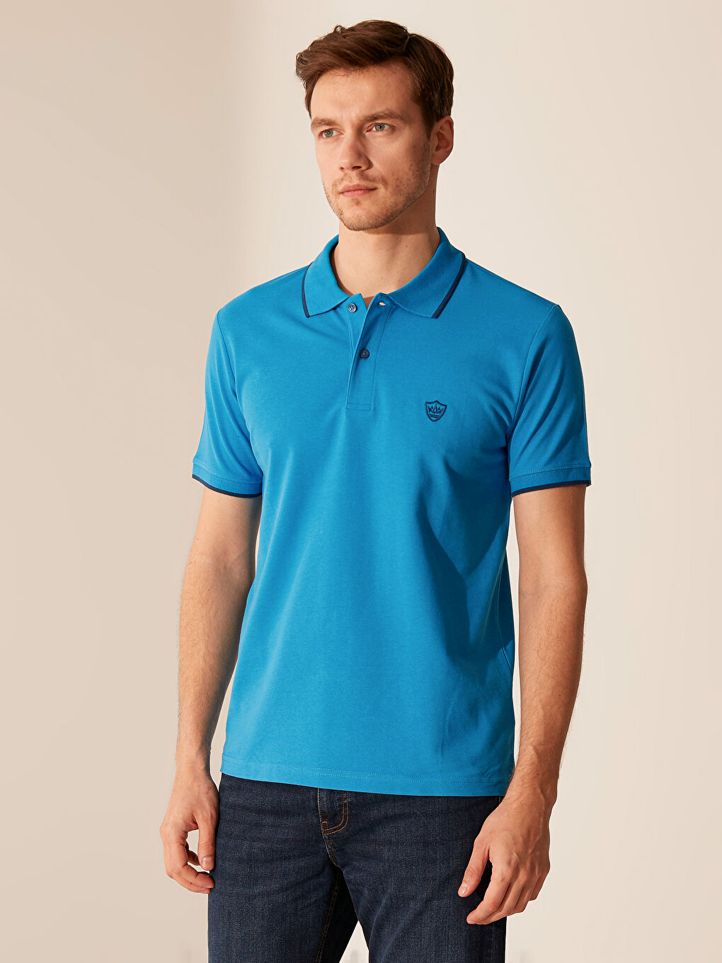 Mavi Polo Yaka Basic Pike Tişört-1