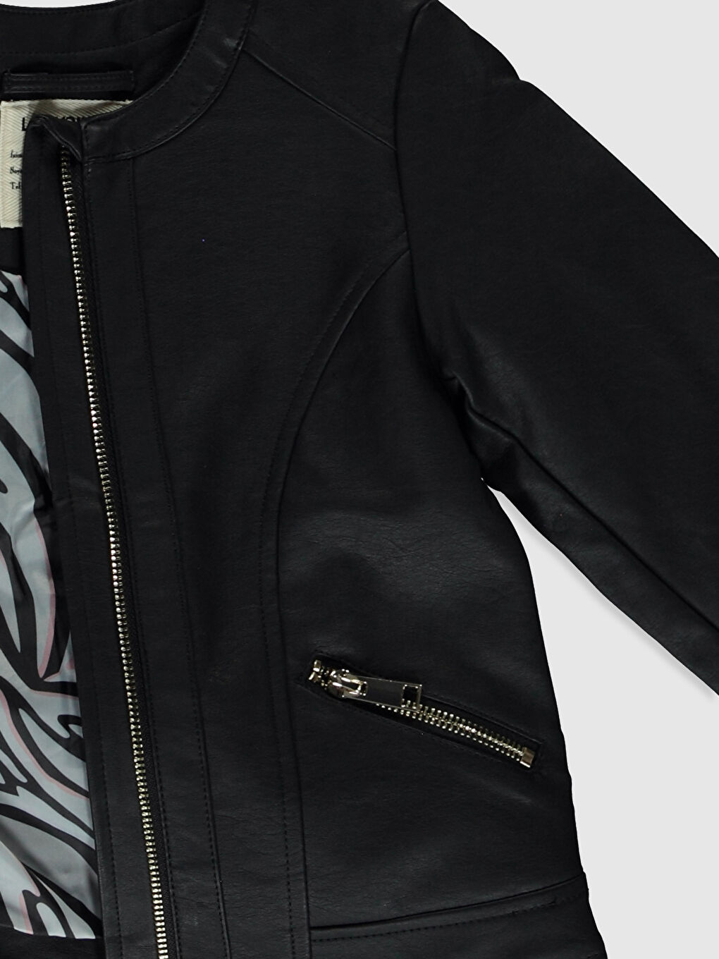 Куртка для девочек с круглым вырезом из искусственной кожи-2