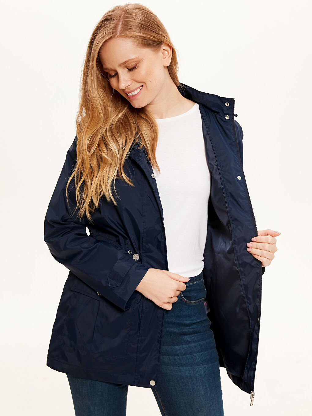 Woman NAVY Raincoat-1