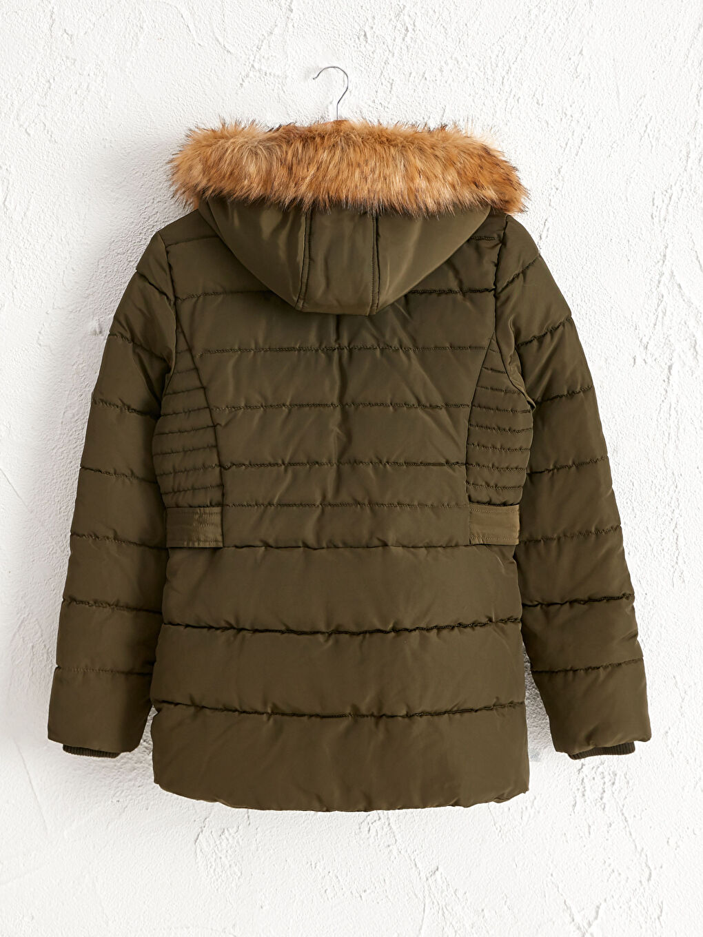 Geacă Matlasată cu detalii din blană artificială și glugă-2