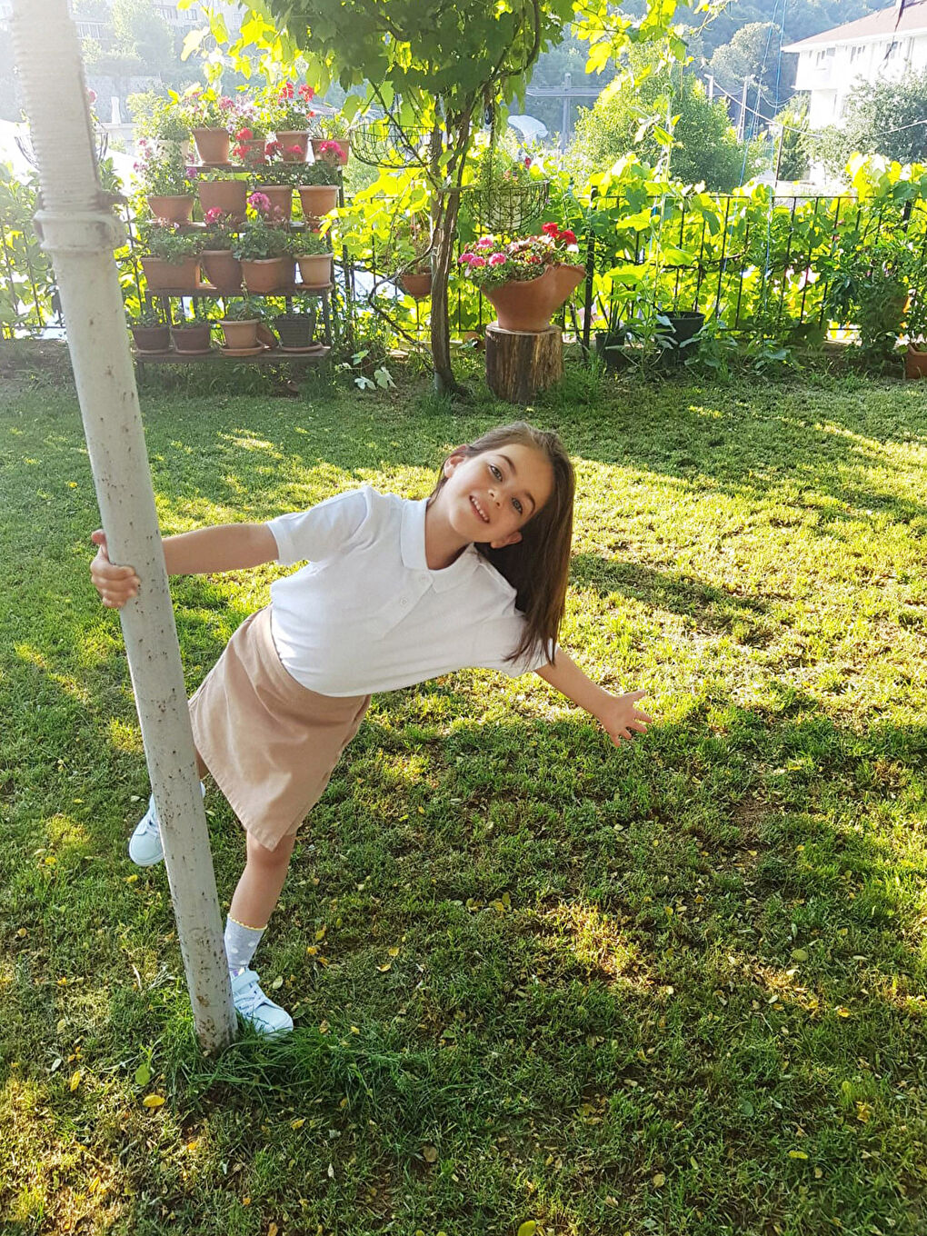 Bej Basic Gabardin Kız Çocuk Şort Etek-5