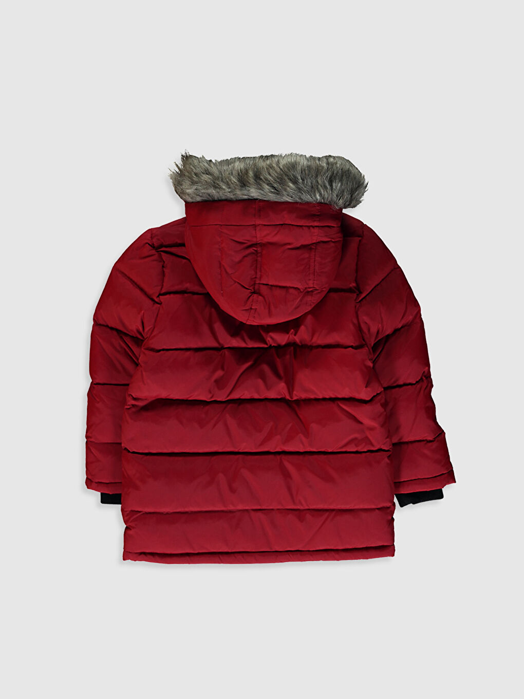 Kırmızı Erkek Çocuk Kapüşonlu Kaz Tüyü Kaban-1