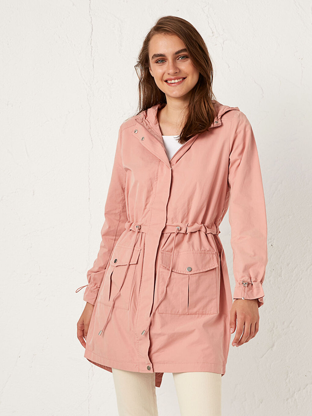 Shirred Waist Lightweight Short Coat-1