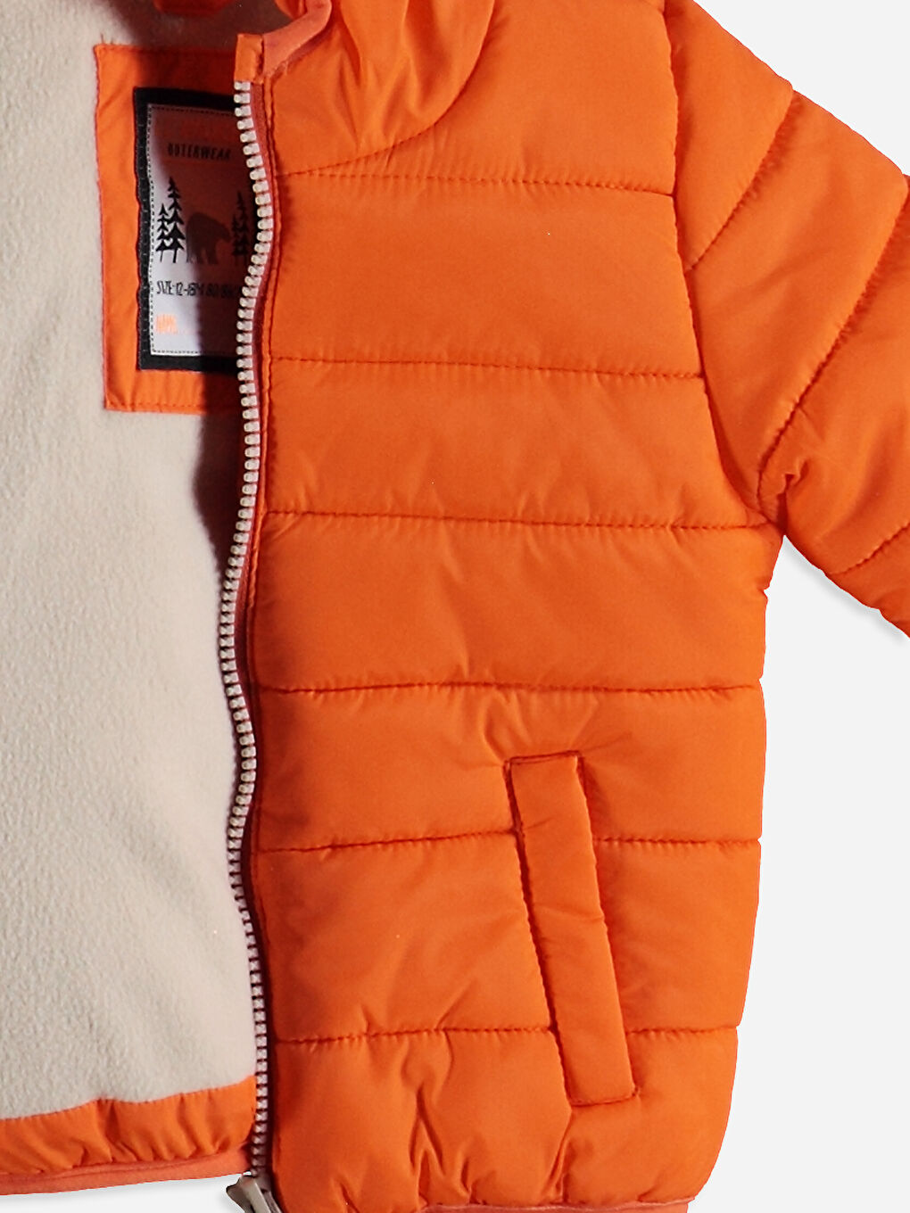 Turuncu Erkek Bebek Kapüşonlu Fermuarlı Mont-3