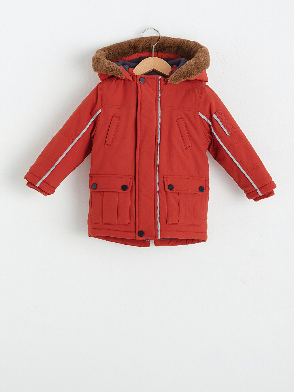 Turuncu Erkek Bebek Fermuarlı Kalın Mont