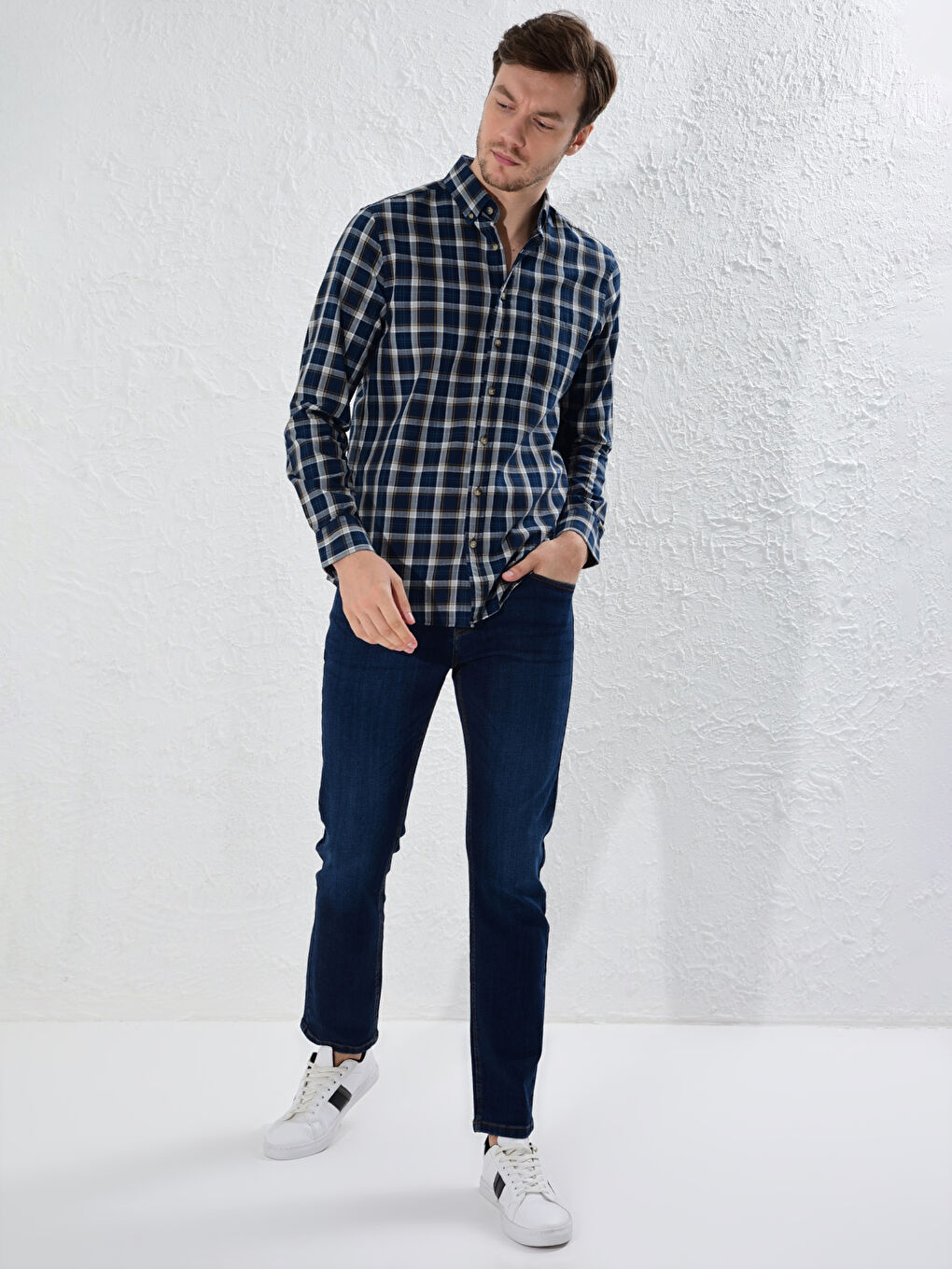 Стандартты пішімдегі торлы ұзын жеңді поплин жейде-2