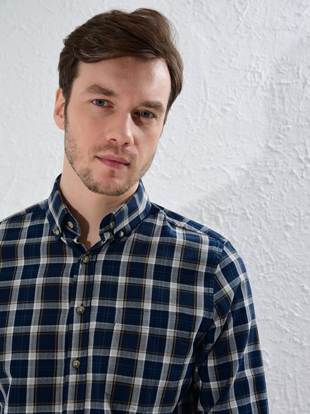 Стандартты пішімдегі торлы ұзын жеңді поплин жейде-4