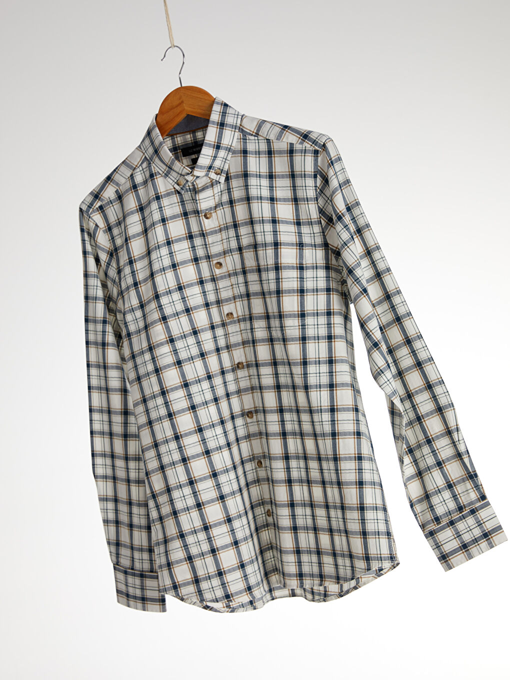 Beyaz Regular Fit Ekose Uzun Kollu Poplin Gömlek-1