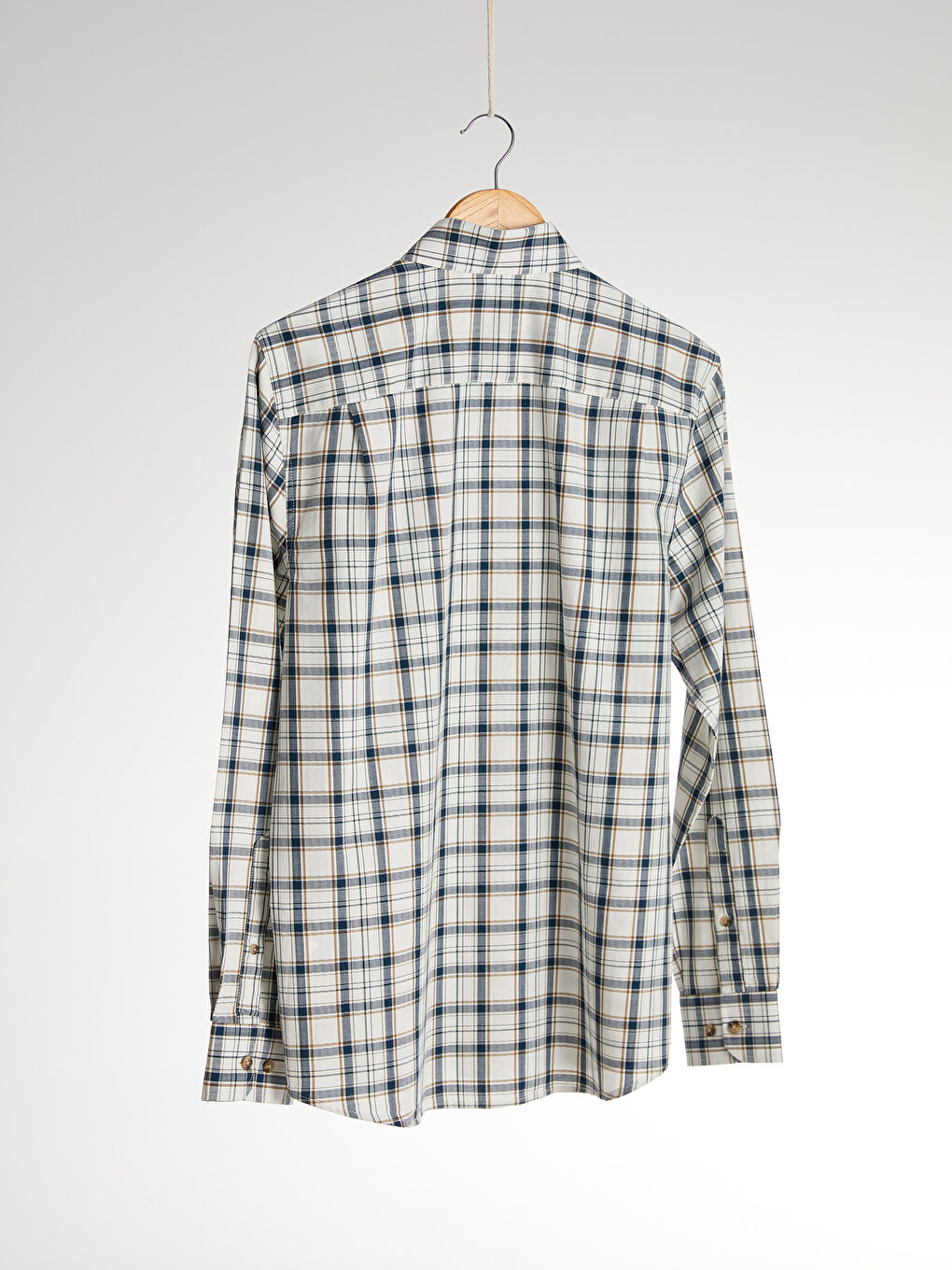 Beyaz Regular Fit Ekose Uzun Kollu Poplin Gömlek-2