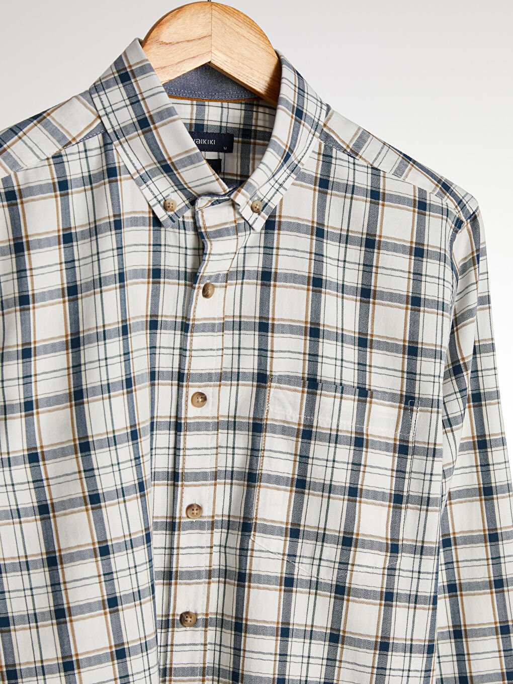 Beyaz Regular Fit Ekose Uzun Kollu Poplin Gömlek-3