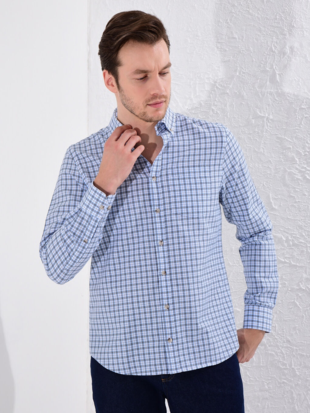 Chemise Gabardine Écossais Manches Longues Coupe Régulière-1