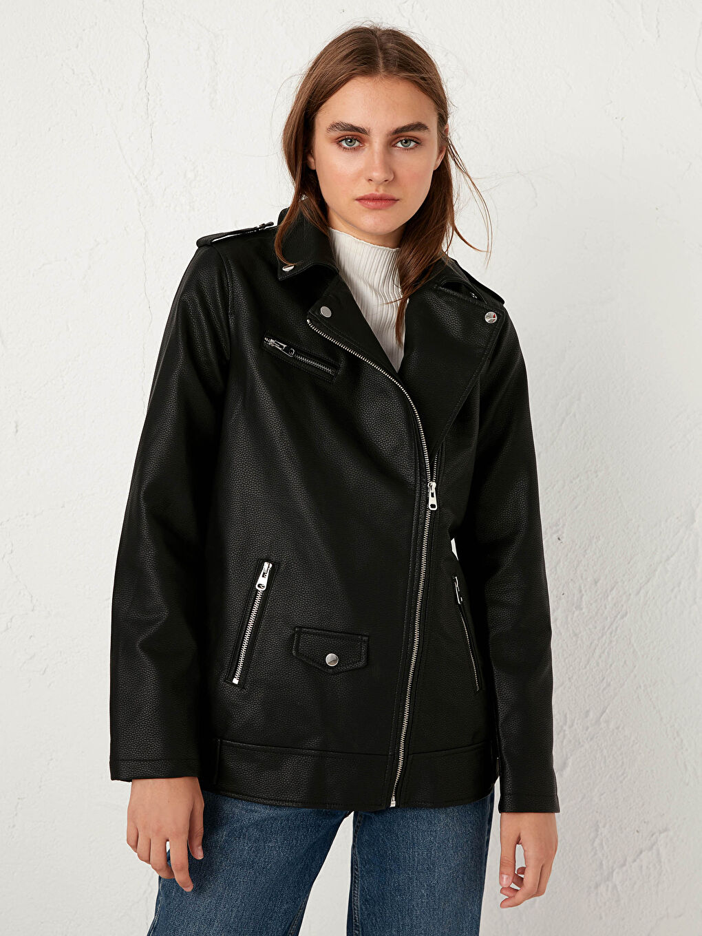 Manteau motard en similicuir