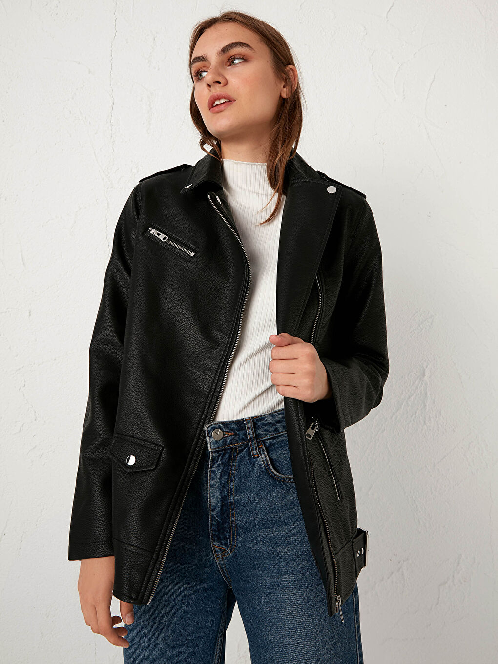 Manteau motard en similicuir-1