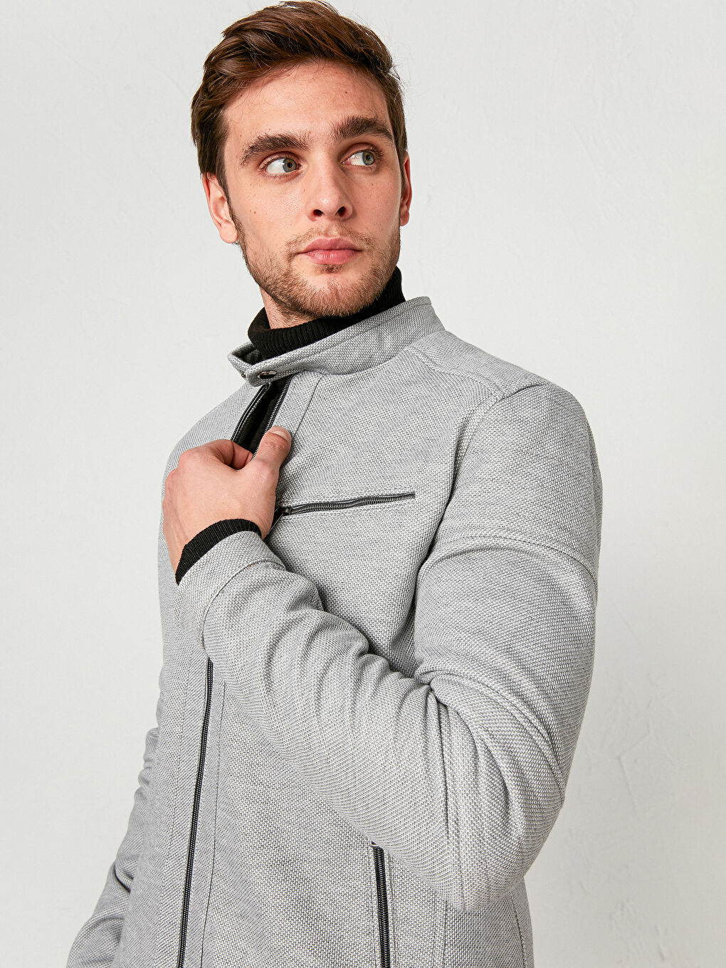 Gri Slim Fit Fermuarlı İnce Mont-2