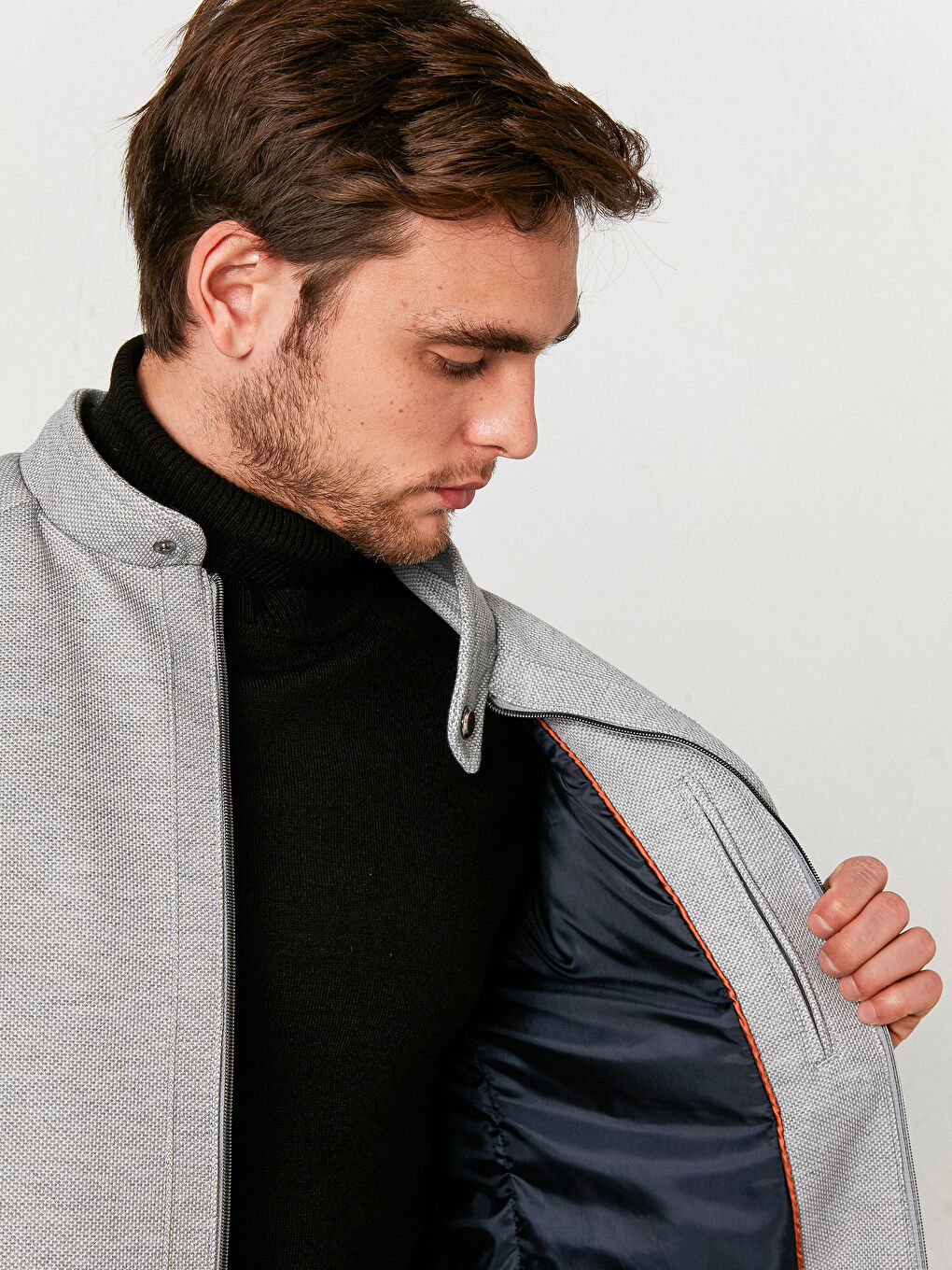 Gri Slim Fit Fermuarlı İnce Mont-3