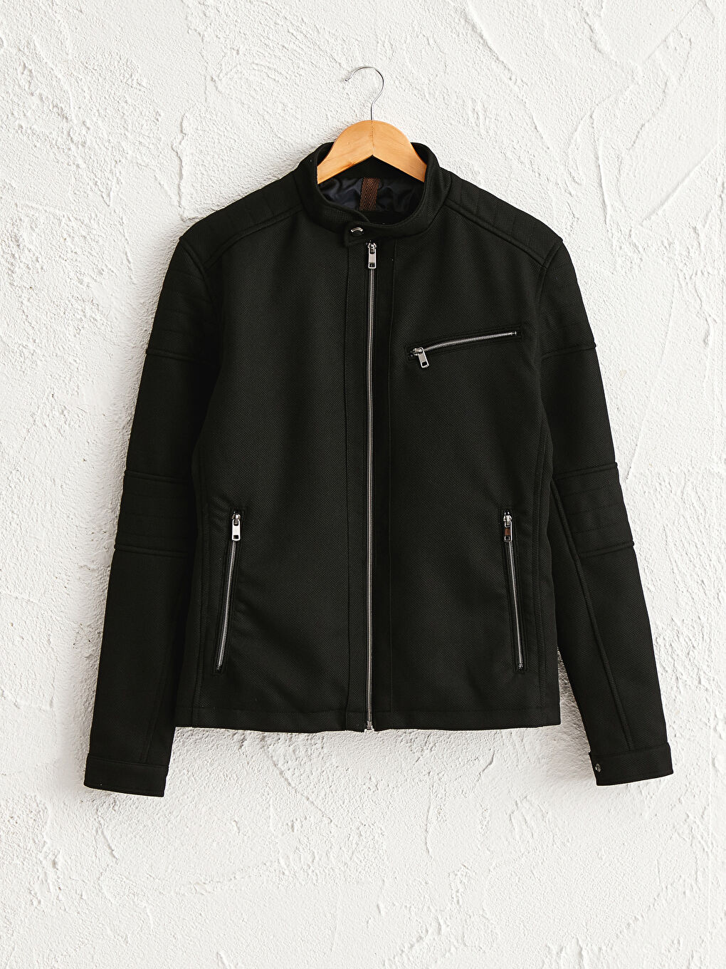 Siyah Slim Fit Fermuarlı İnce Mont