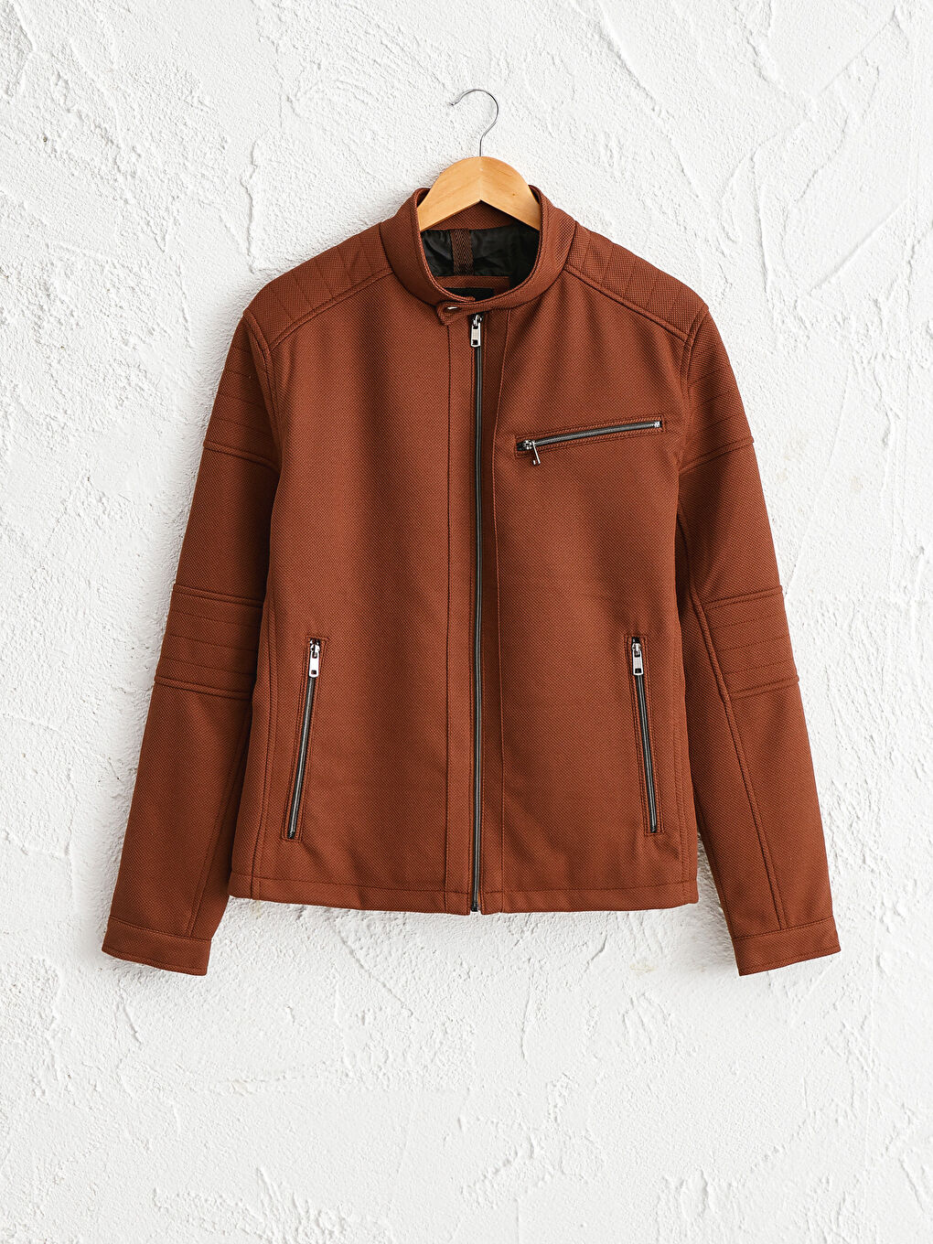 Kahverengi Slim Fit Fermuarlı İnce Mont