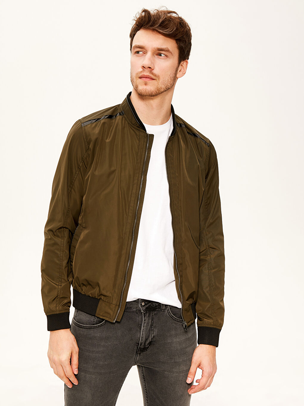 Haki Slim Fit Bomber Erkek Mont-2