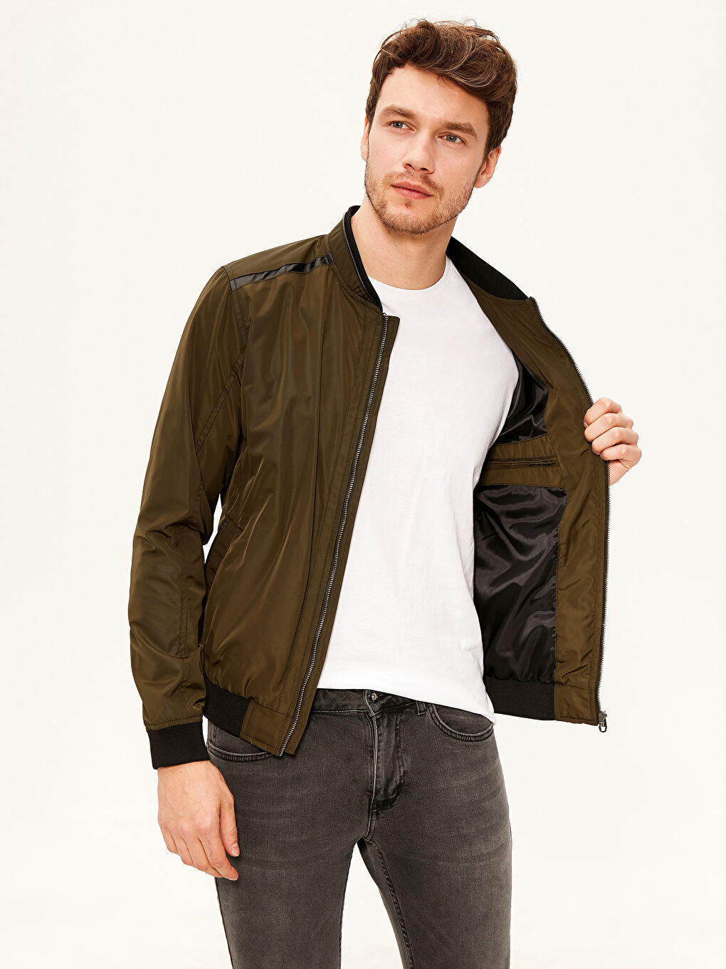 Haki Slim Fit Bomber Erkek Mont-3