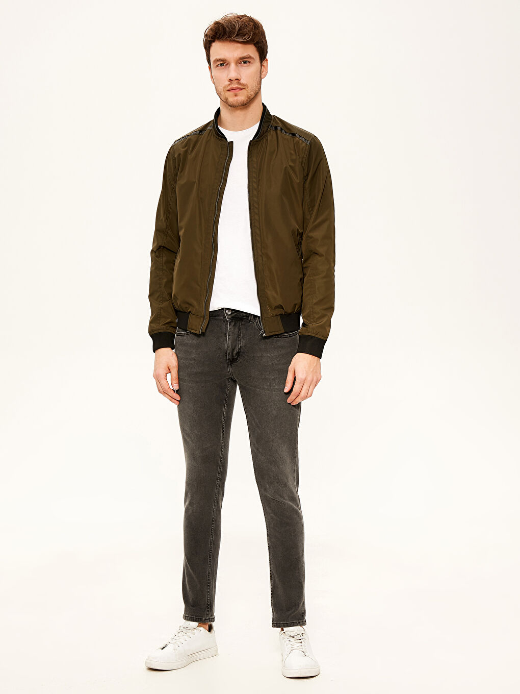 Haki Slim Fit Bomber Erkek Mont-5