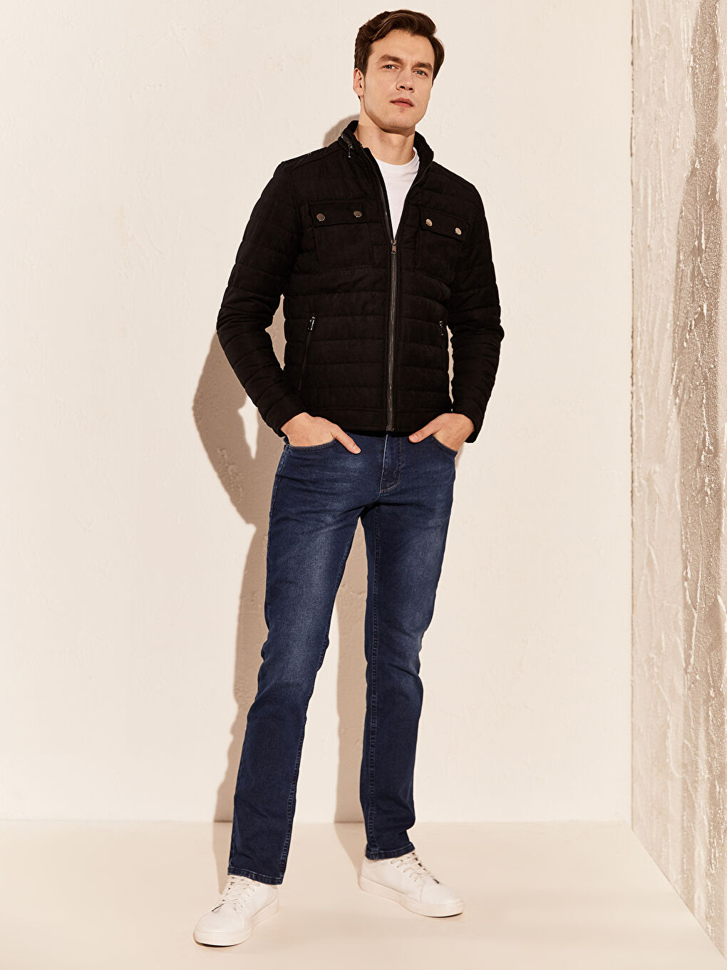 Siyah Slim Fit Dik Yaka Süet Mont-4