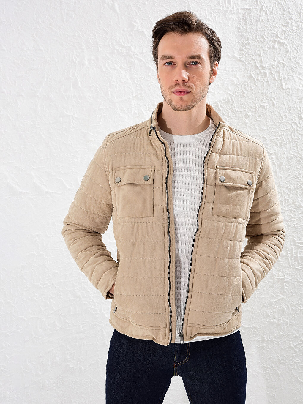 Тар пішім биік жағалы замша пальто-1