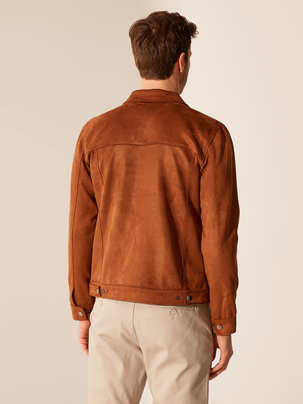 Bej Slim Fit İnce Süet Mont-2