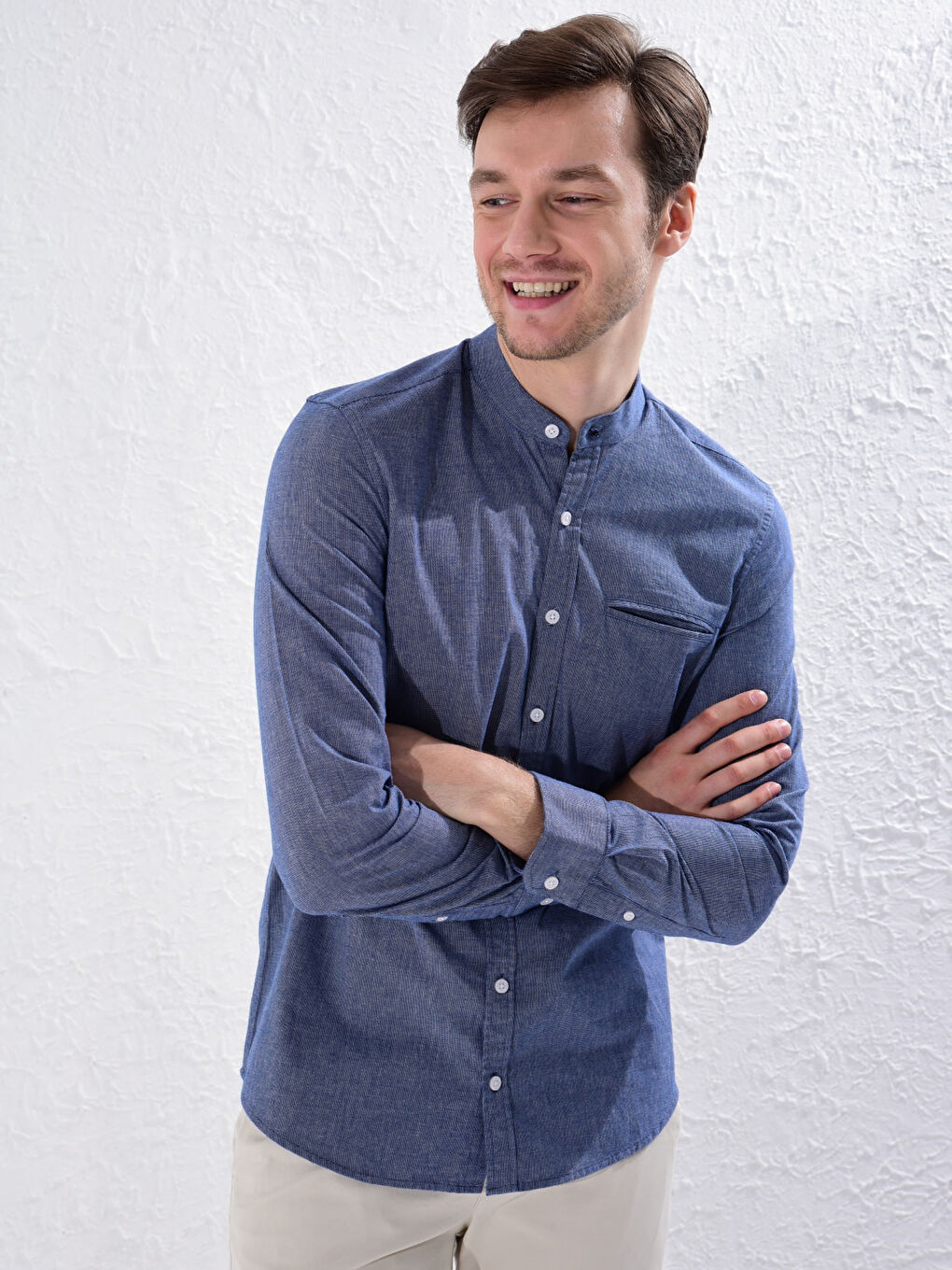 Тар пішім тік жағалы ұзын жең добби матасы жейде-1