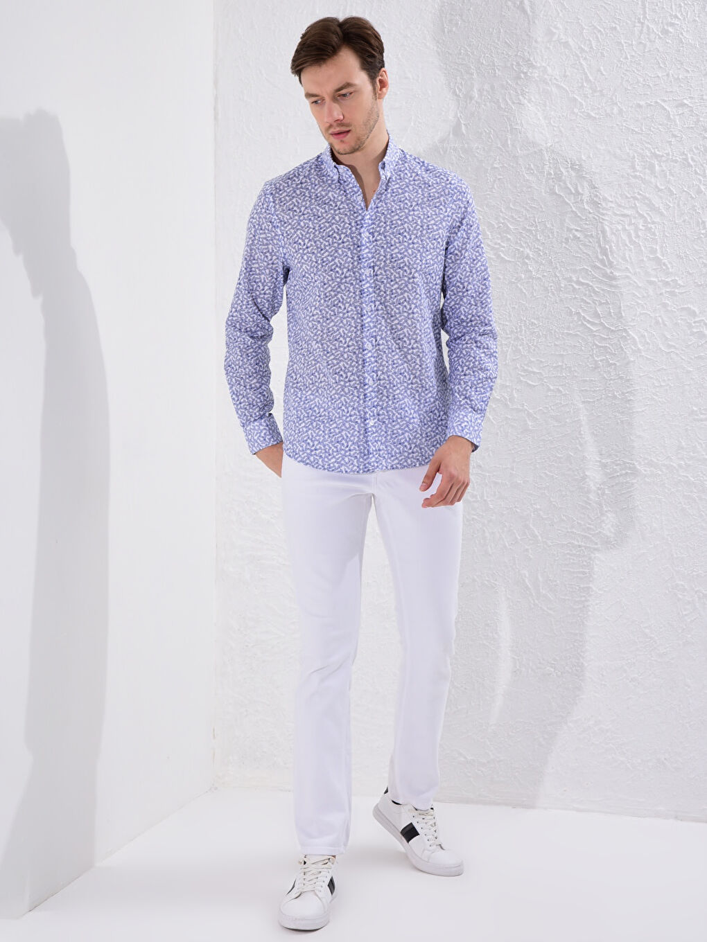 Рубашка слим с принтом с длинным рукавом из поплина-4
