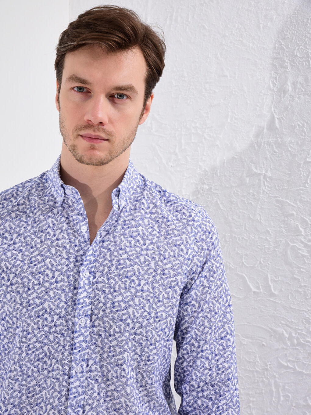 Рубашка слим с принтом с длинным рукавом из поплина-6