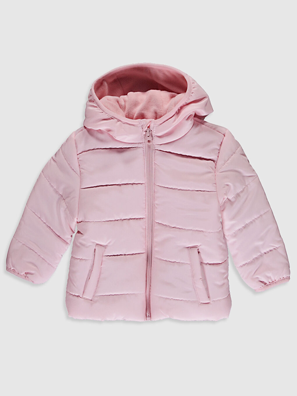 Pembe Kız Bebek Kapüşonlu Mont