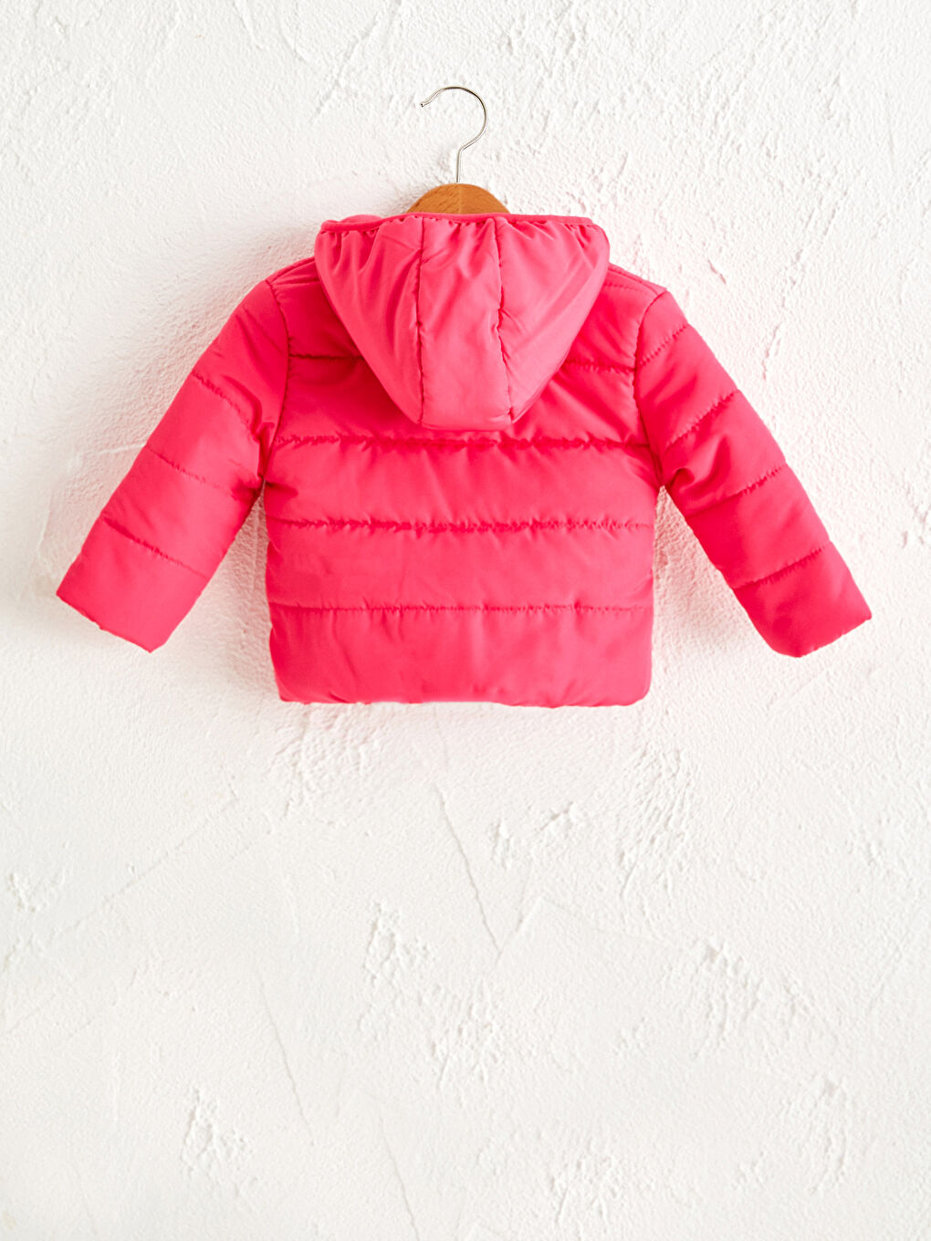 Pembe Kapüşonlu Uzun Kollu Basic Kız Bebek Fermuarlı Mont-1