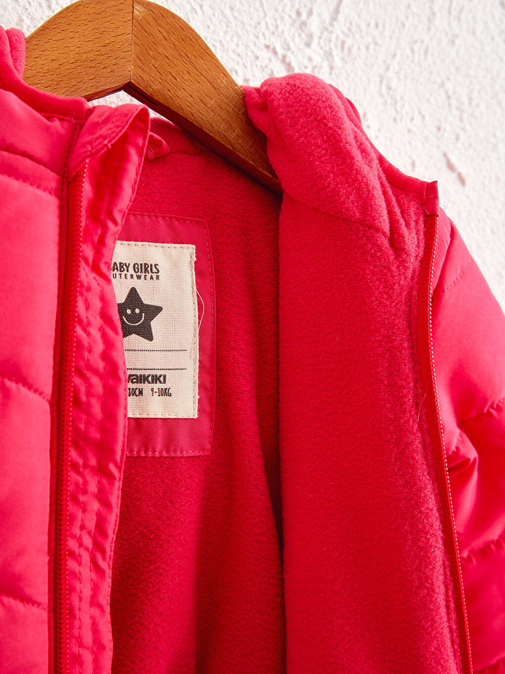 Pembe Kapüşonlu Uzun Kollu Basic Kız Bebek Fermuarlı Mont-2