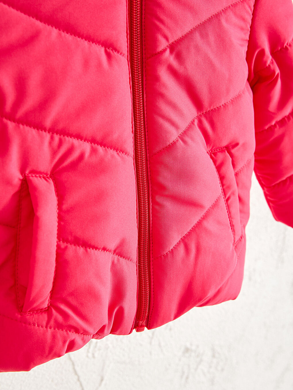 Pembe Kapüşonlu Uzun Kollu Basic Kız Bebek Fermuarlı Mont-3