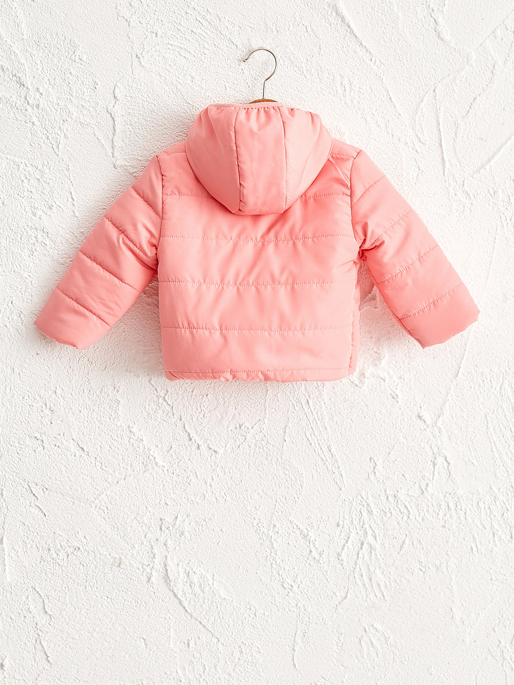 Pembe Kapüşonlu Uzun Kollu Basic Kız Bebek Fermuarlı Mont-1