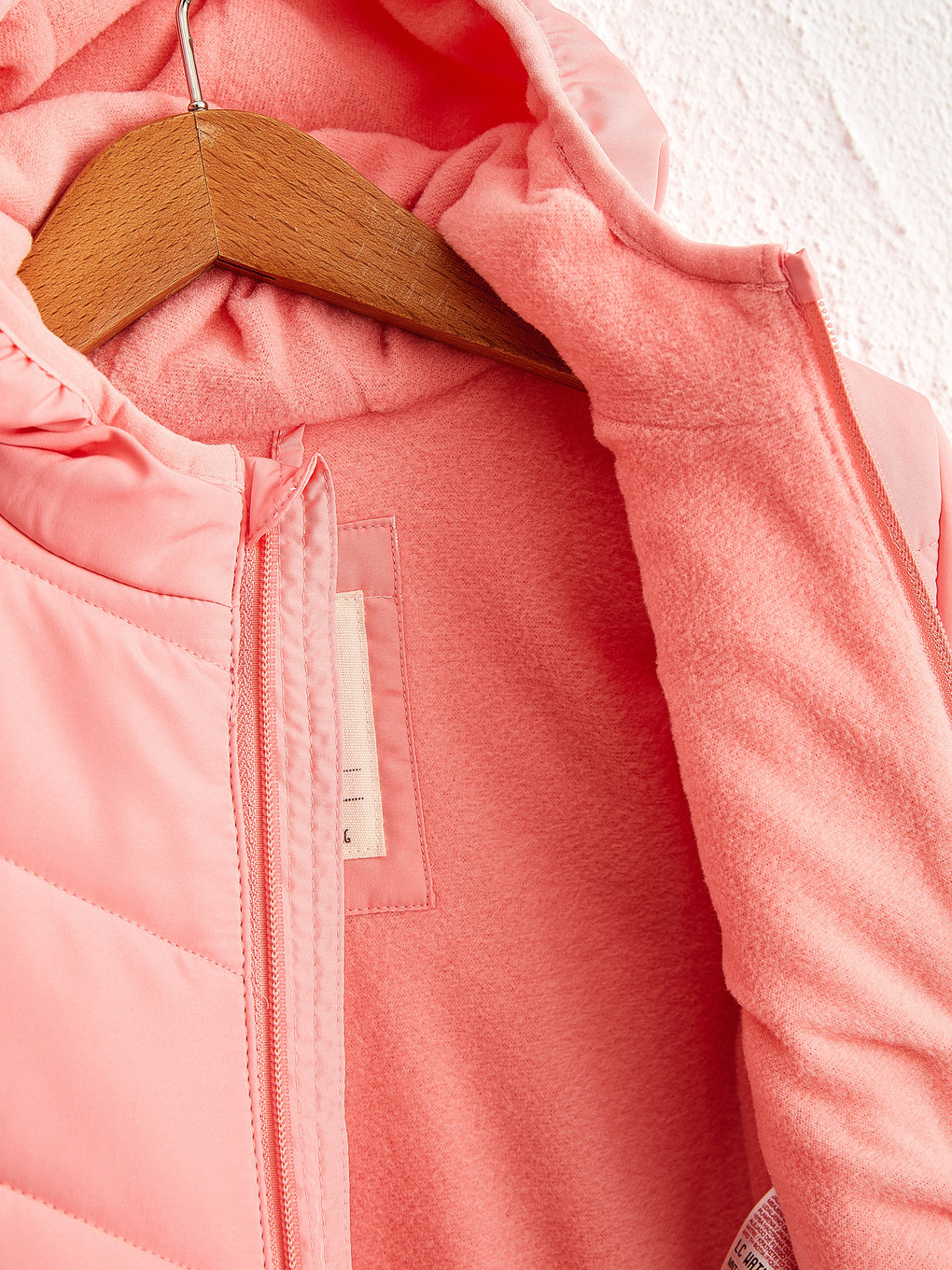 Pembe Kapüşonlu Uzun Kollu Basic Kız Bebek Fermuarlı Mont-3