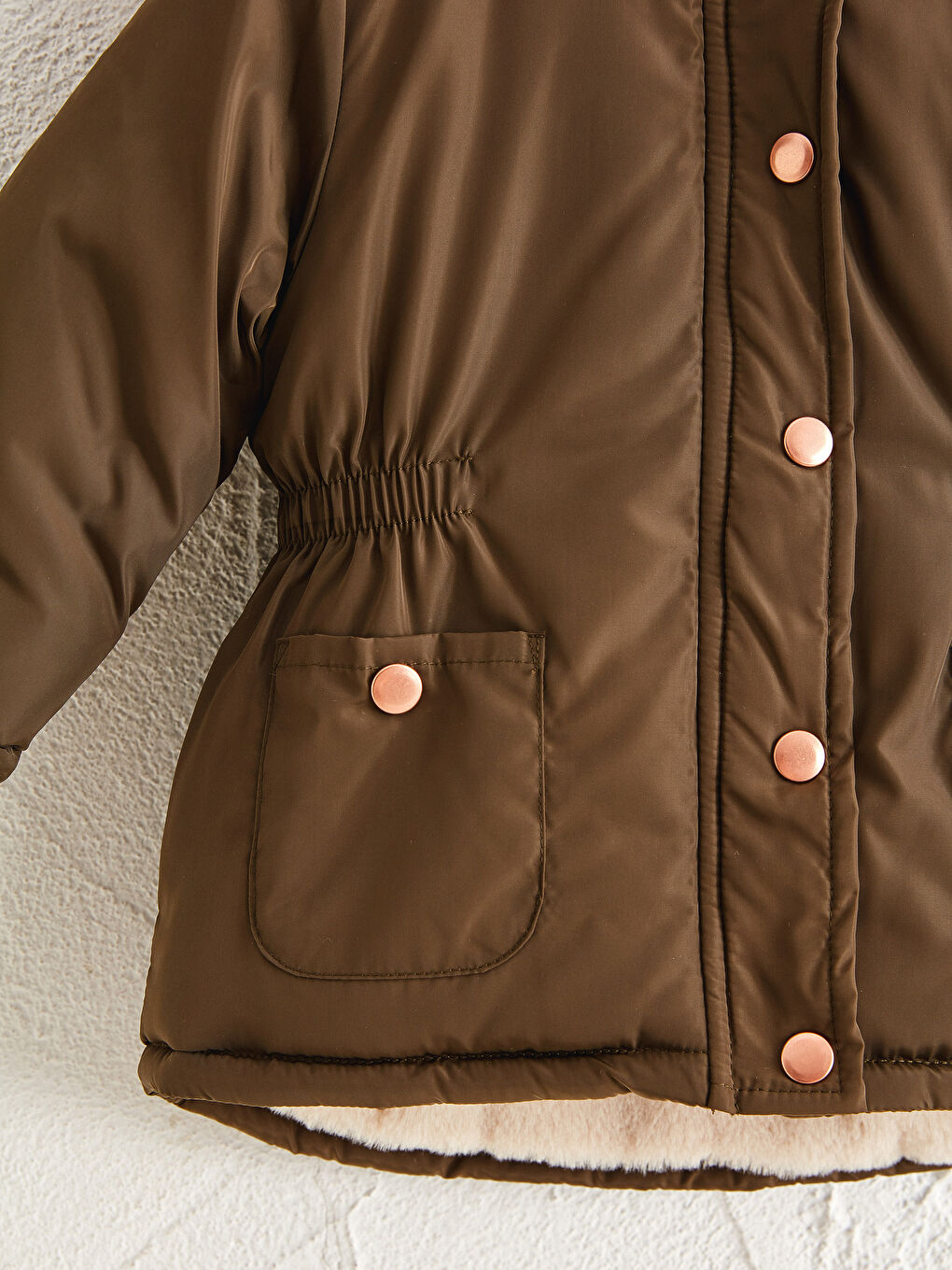 Haki Kız Bebek Kapüşonlu Fermuarlı Kalın Kaban-1