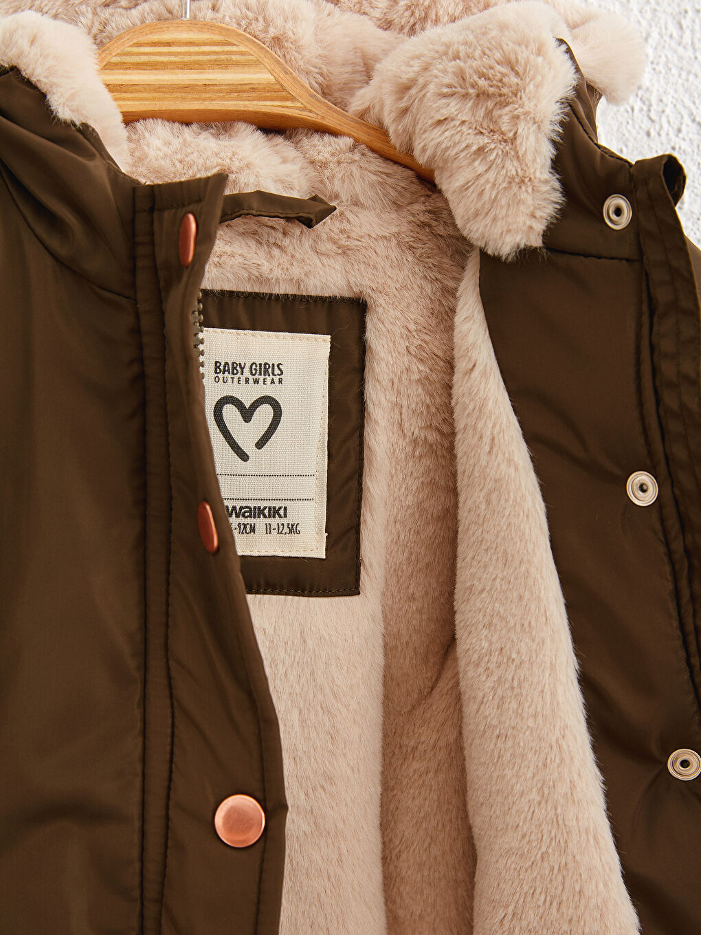 Haki Kız Bebek Kapüşonlu Fermuarlı Kalın Kaban-2