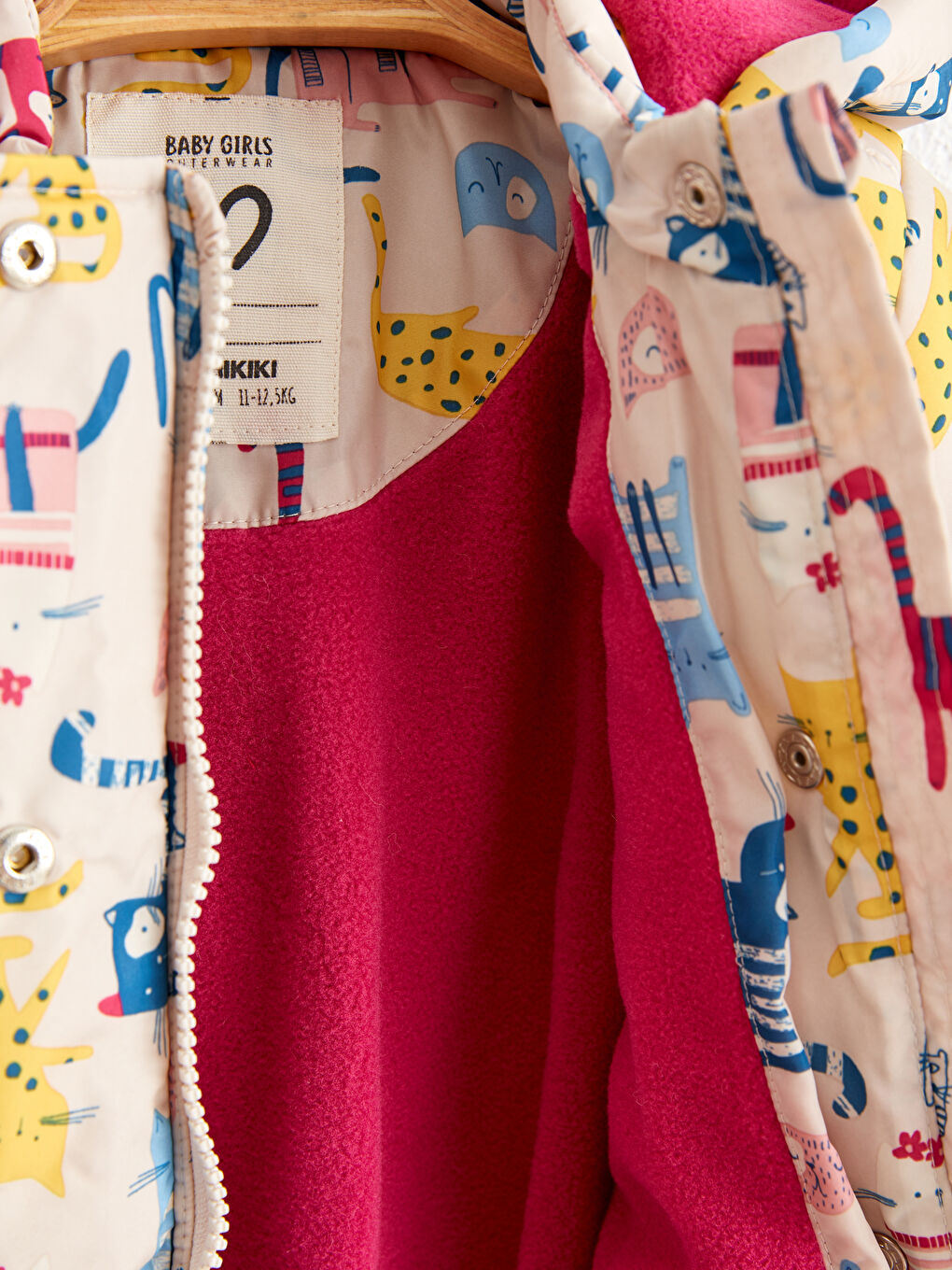 Bej Kız Bebek Kapüşonlu Fermuarlı Kalın Kaban-1