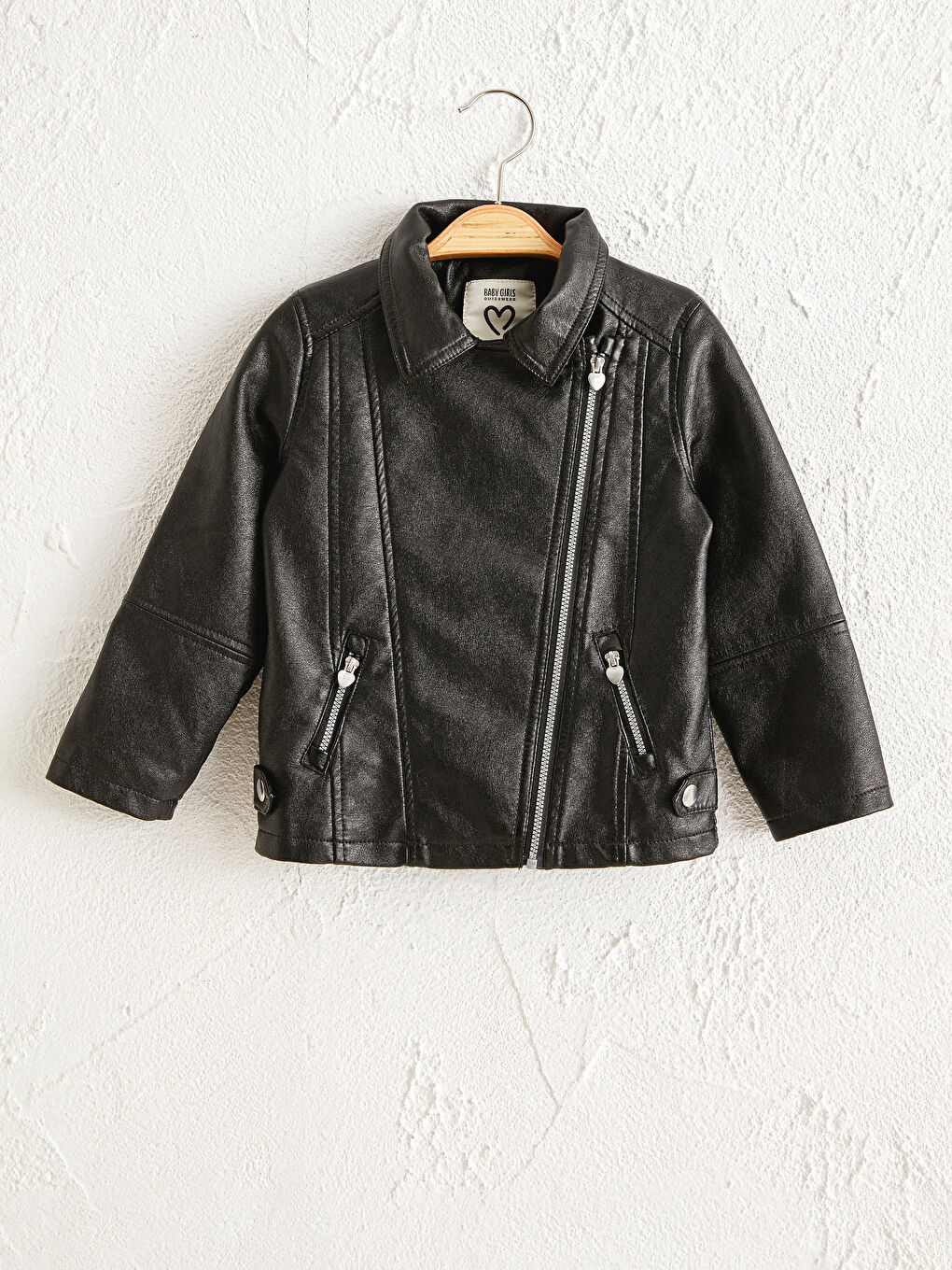 Siyah Kız Bebek Deri Görünümlü Ceket